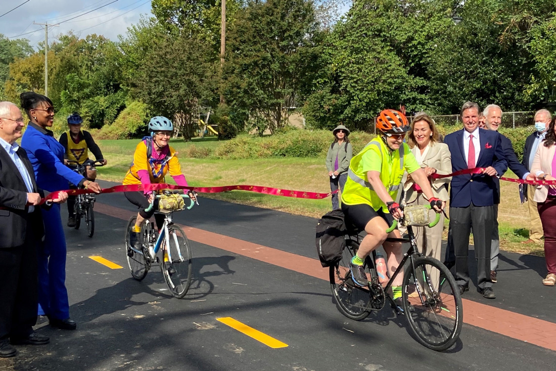 NVTA cut the ribbon on a dual trails project on the W&OD Trails in the City of Falls Church.
